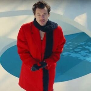 Harry Styles Red Boucle Coat with High Collar / Snap Closure for Tall Women